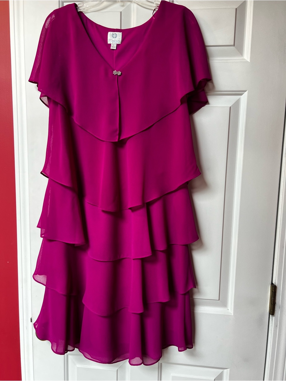 Patra Magenta Layered Ruffle Midi Dress